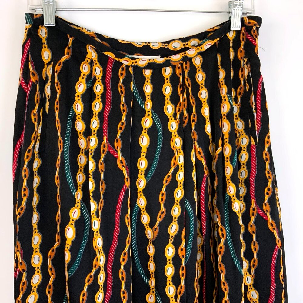 Hana Sung Midi Pleated Silk Skirt Chain Jewel Print Sz 12-10 - Picture 4 of 16